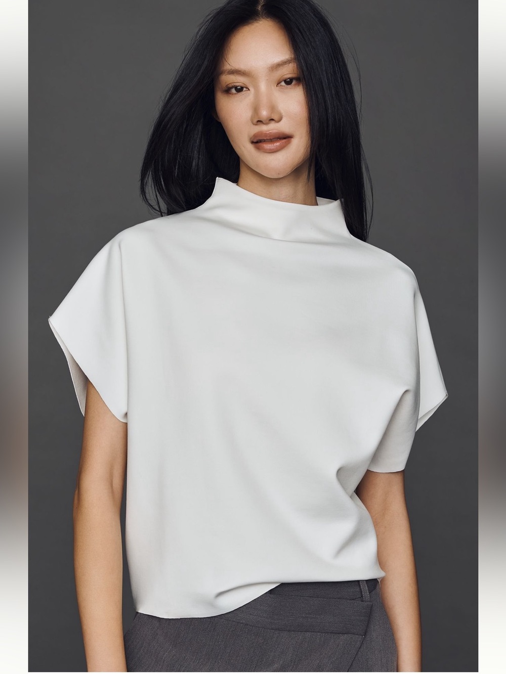 by Anthropologie Whitley Women’s White Mock-Neck Short-Sleeve Top